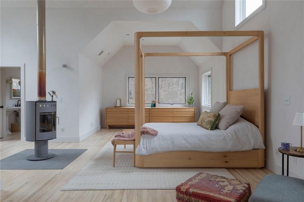 Bedroom, Fireplace, Interior, Wood Texture Flooring