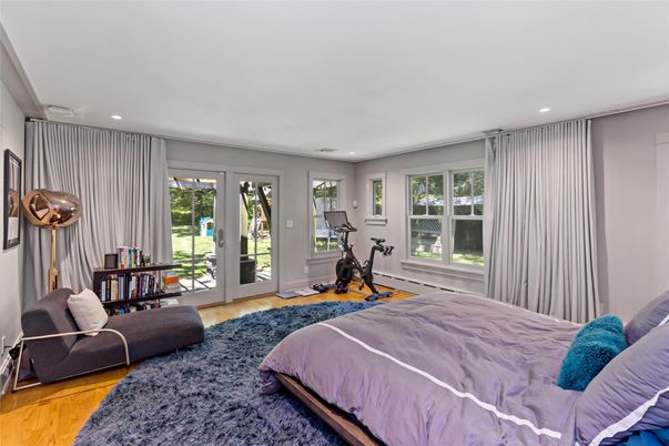 Bedroom, Fitness Equipment, Interior, Recessed Lighting, Wood Texture Flooring