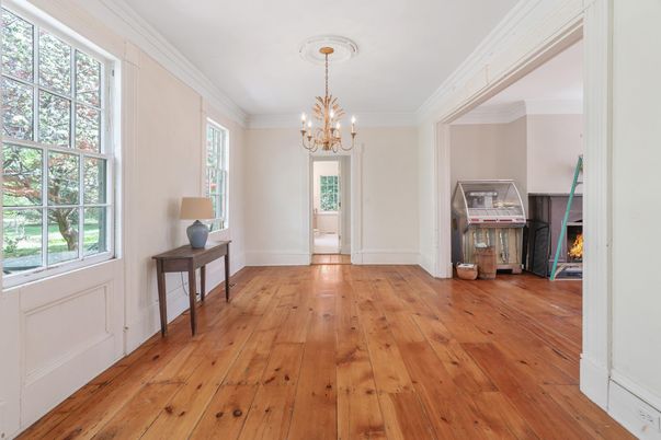 Chandelier, Empty room, Fireplace, Interior, Wood Texture Flooring