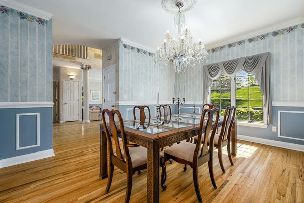 Chandelier, Dining room, Interior, Wood Texture Flooring
