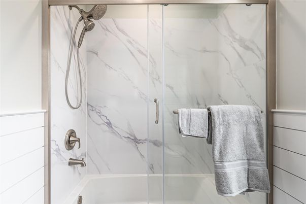 Bathroom, Glass Shower, Interior, Marble Walls