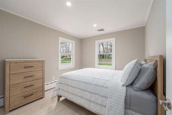 Bedroom, Interior, Recessed Lighting, Wood Texture Flooring