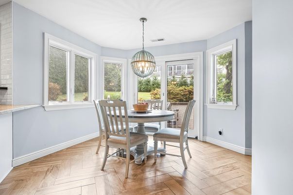 Chandelier, Dining room, Interior, Wood Texture Flooring