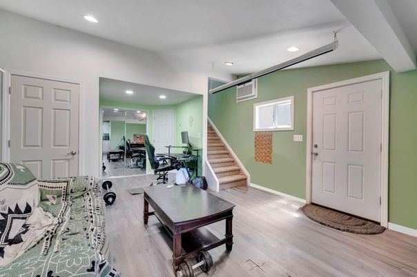 Fitness Equipment, Home Office, Interior, Recessed Lighting, Wood Texture Flooring