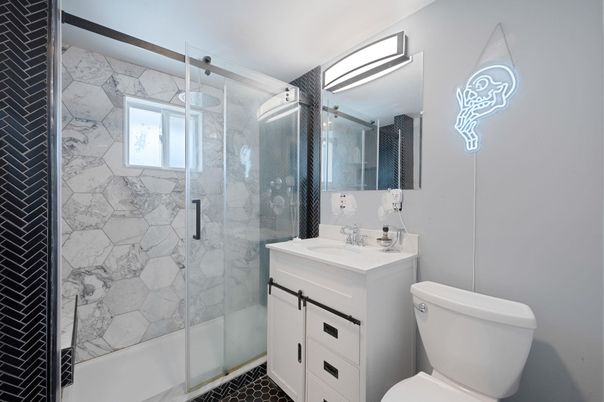Bathroom, Glass Shower, Interior, Marble Walls