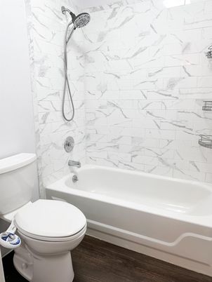 Bathroom, Interior, Marble Walls, Wood Texture Flooring