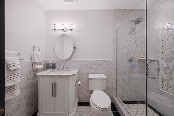 Bathroom, Glass Shower, Interior, Marble Walls