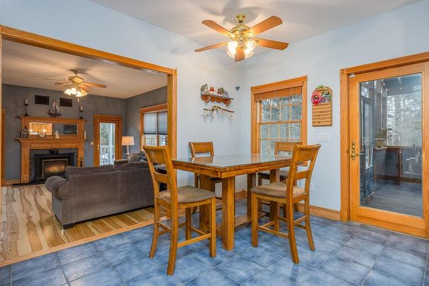 Dining room, Fireplace, Interior, Living room, Wood Texture Flooring