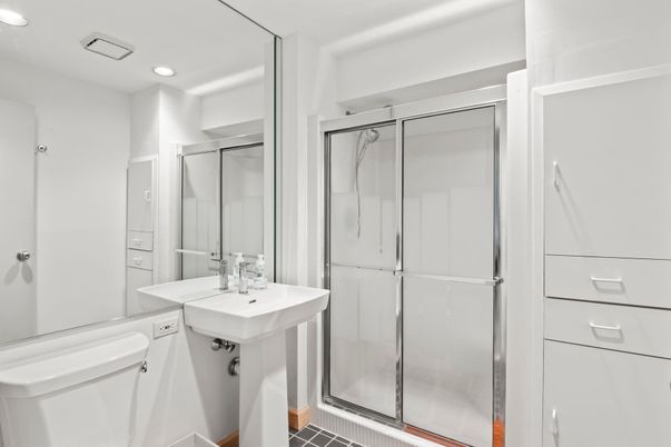 Bathroom, Glass Shower, Interior, Recessed Lighting