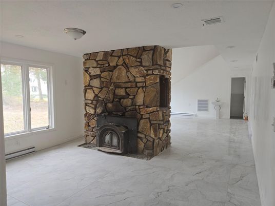 Empty room, Fireplace, Interior, Marble, Stone Walls