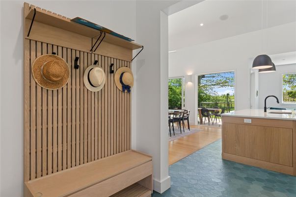 Dining room, Interior, Kitchen, Pendant Lights, Recessed Lighting, Wood Texture Flooring