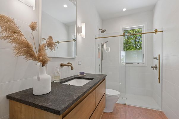 Bathroom, Glass Shower, Interior, Recessed Lighting