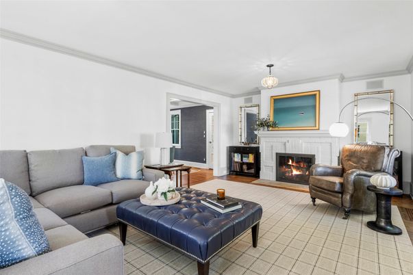 Fireplace, Interior, Living room, Pendant Lights, Wood Texture Flooring