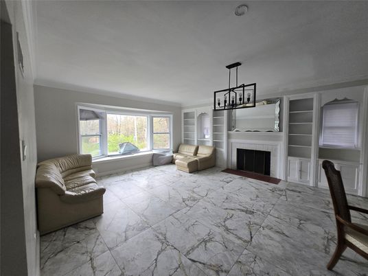 Fireplace, Interior, Marble, Pendant Lights