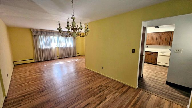 Chandelier, Empty room, Interior, Kitchen, Wood Texture Flooring