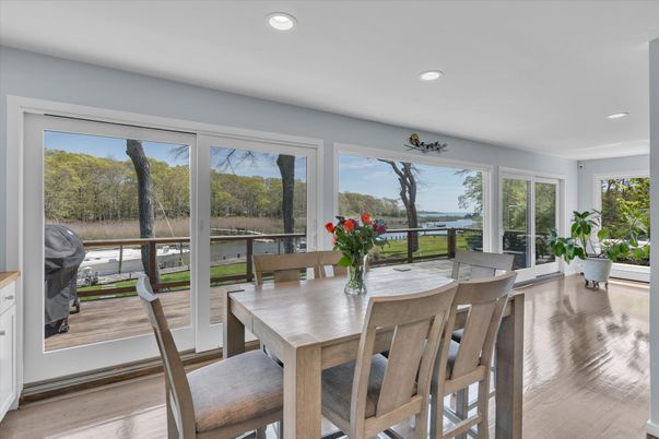 Dining room, Interior, Recessed Lighting, Wood Texture Flooring