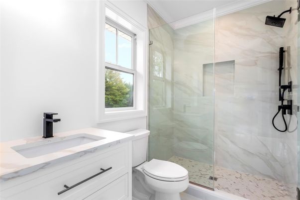 Bathroom, Glass Shower, Interior, Marble Walls