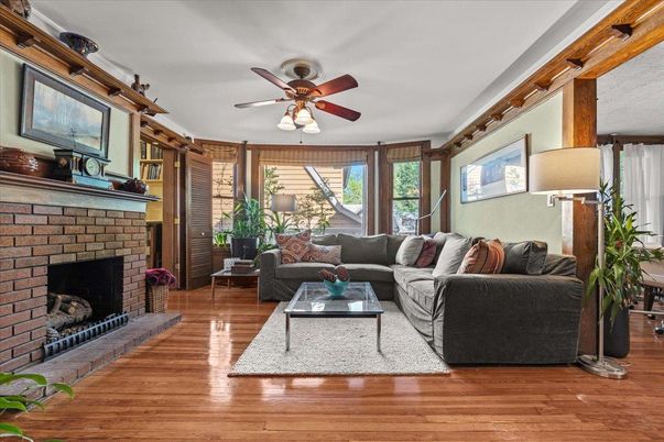 Fireplace, Interior, Living room, Stone Walls, Wood Texture Flooring