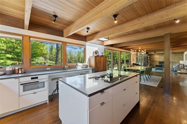 Dining room, Interior, Kitchen, Pendant Lights, Wooden Beams, Wooden Ceilings, Wood Texture Flooring