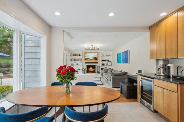 Dining room, Fireplace, Interior, Kitchen, Living room, Recessed Lighting
