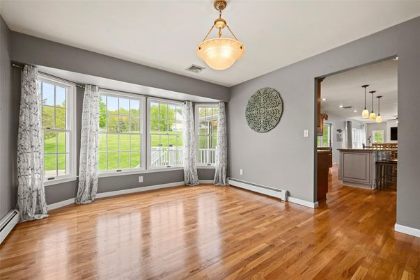 Empty room, Interior, Kitchen, Pendant Lights, Wood Texture Flooring