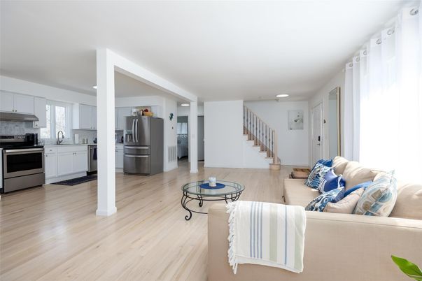 Interior, Kitchen, Living room, Recessed Lighting, Stainless Steel Appliances, Wood Texture Flooring