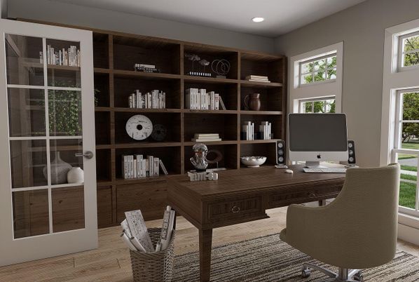 Home Office, Interior, Recessed Lighting, Wood Texture Flooring