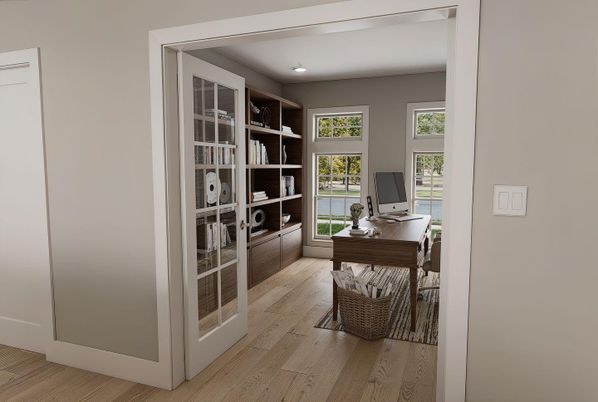 Home Office, Interior, Recessed Lighting, Wood Texture Flooring