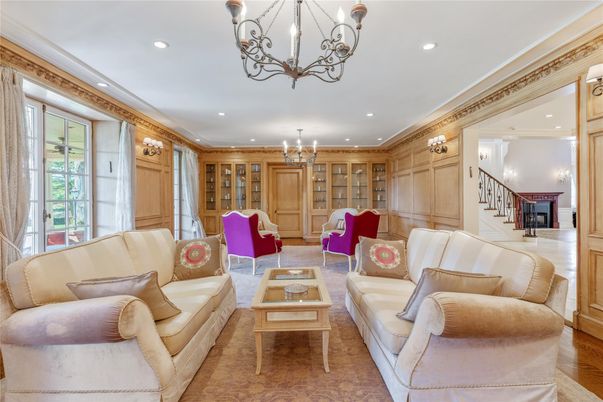 Chandelier, Interior, Living room, Recessed Lighting, Wood Texture Flooring