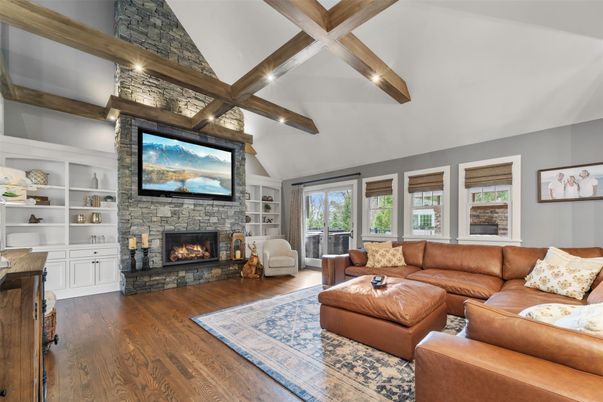 Fireplace, Interior, Living room, Wooden Beams, Wood Texture Flooring