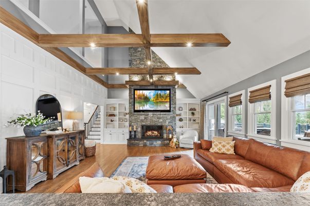 Fireplace, Interior, Living room, Wooden Beams, Wood Texture Flooring
