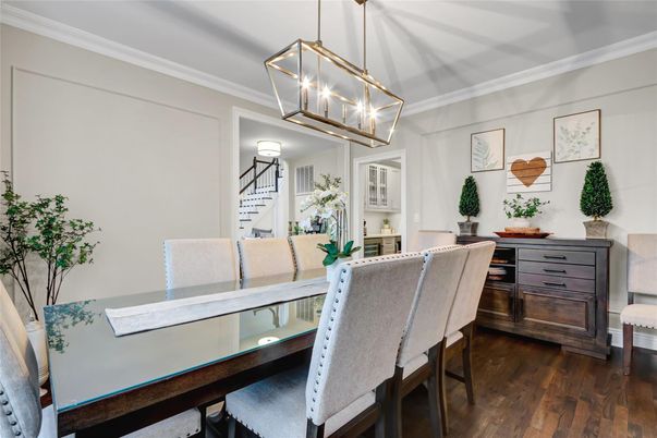 Dining room, Interior, Pendant Lights, Wood Texture Flooring