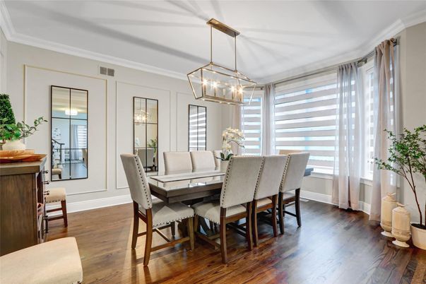 Dining room, Interior, Pendant Lights, Wood Texture Flooring