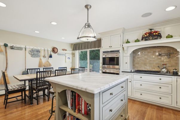 Dining room, Interior, Kitchen, Recessed Lighting, Stainless Steel Appliances, Wood Texture Flooring