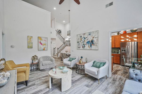Interior, Kitchen, Living room, Pendant Lights, Recessed Lighting, Stainless Steel Appliances, Wood Texture Flooring