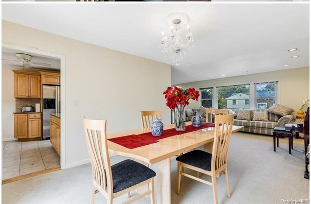 Chandelier, Dining room, Interior, Kitchen, Living room, Recessed Lighting, Stainless Steel Appliances