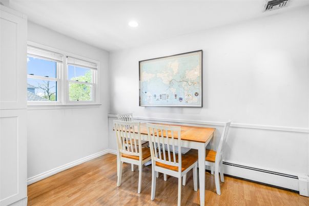 Dining room, Interior, Recessed Lighting, Wood Texture Flooring