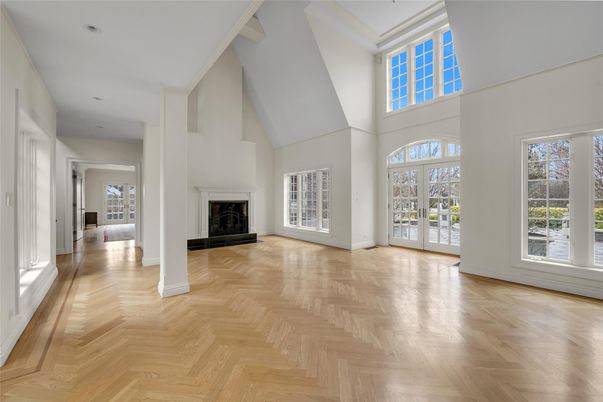 Empty room, Fireplace, Interior, Recessed Lighting, Wood Texture Flooring