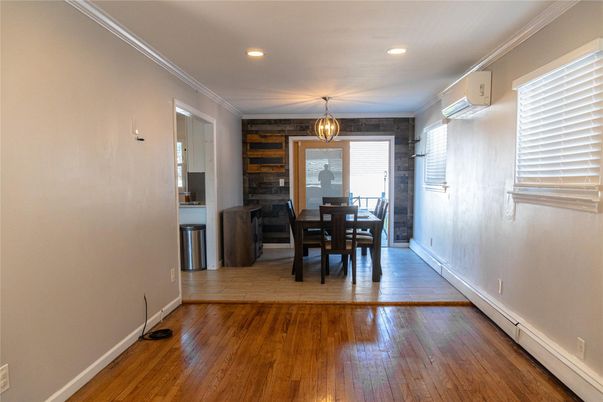 Dining room, Interior, Pendant Lights, Recessed Lighting, Wood Texture Flooring
