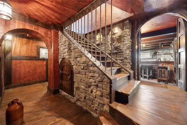 Fireplace, Interior, Pendant Lights, Wooden Ceilings, Wood Texture Flooring, Wooden Walls