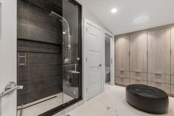 Bathroom, Glass Shower, Interior, Marble, Recessed Lighting