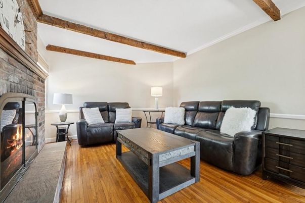 Fireplace, Interior, Living room, Stone Walls, Wooden Beams, Wood Texture Flooring