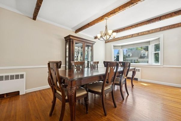 Chandelier, Dining room, Interior, Wooden Beams, Wood Texture Flooring