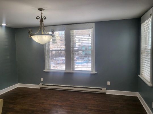 Empty room, Interior, Pendant Lights, Recessed Lighting, Wood Texture Flooring