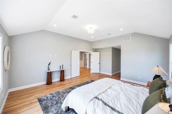 Bedroom, Interior, Recessed Lighting, Wood Texture Flooring