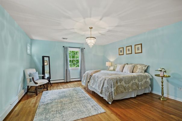 Bedroom, Chandelier, Interior, Wood Texture Flooring