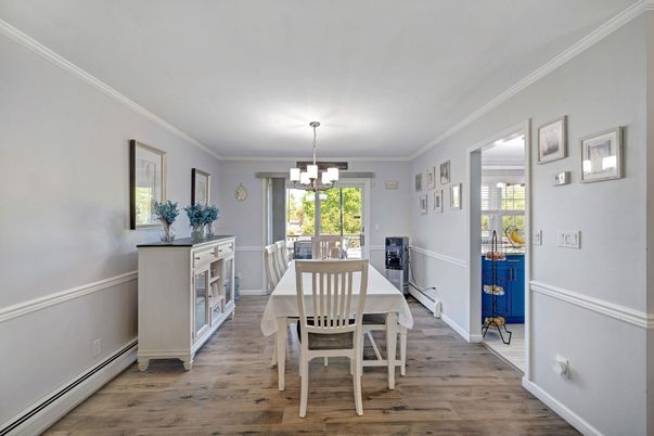 Chandelier, Dining room, Interior, Wood Texture Flooring