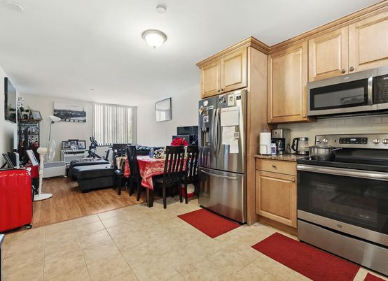 Dining room, Interior, Kitchen, Living room, Stainless Steel Appliances, Wood Texture Flooring