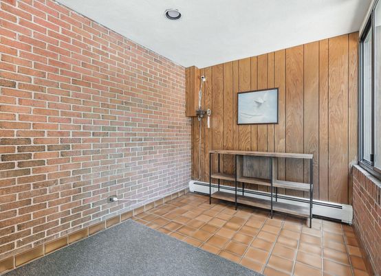 Empty room, Interior, Recessed Lighting, Stone Walls, Wooden Walls