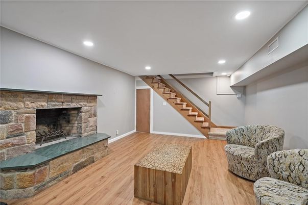 Fireplace, Interior, Recessed Lighting, Wood Texture Flooring